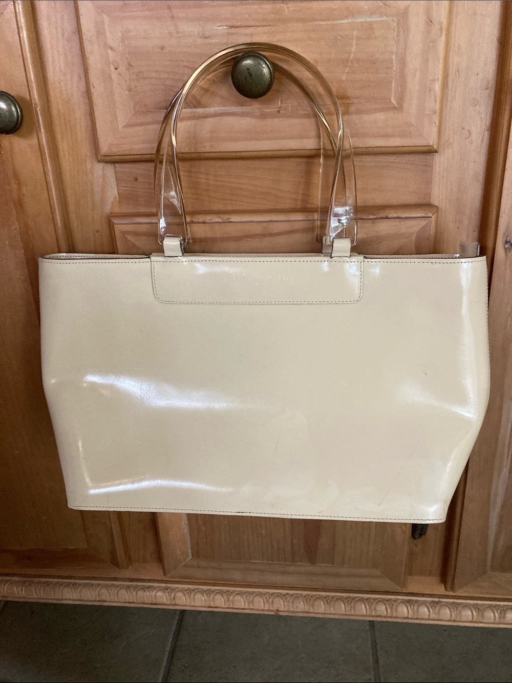 Lamarthe Pale Yellow Patent Tote Bag with Clear Handles